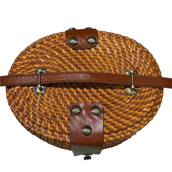 Patricia Nash Caselle Wicker Basket Bag Leather Trim Turn Lock Purse - Picture 3 of 16